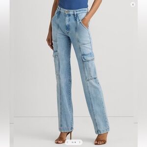 Ralph Lauren Jeans Size 10 Cargo High-Rise Straight Leg Light Wash Utility